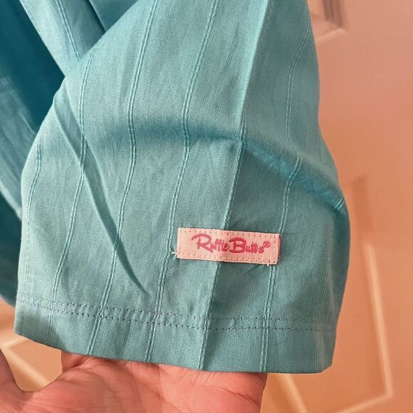 RuffleButts Baltic Dobby Flutter Bow Dress Teal Girls Size 8 NWT - Picture 5 of 11